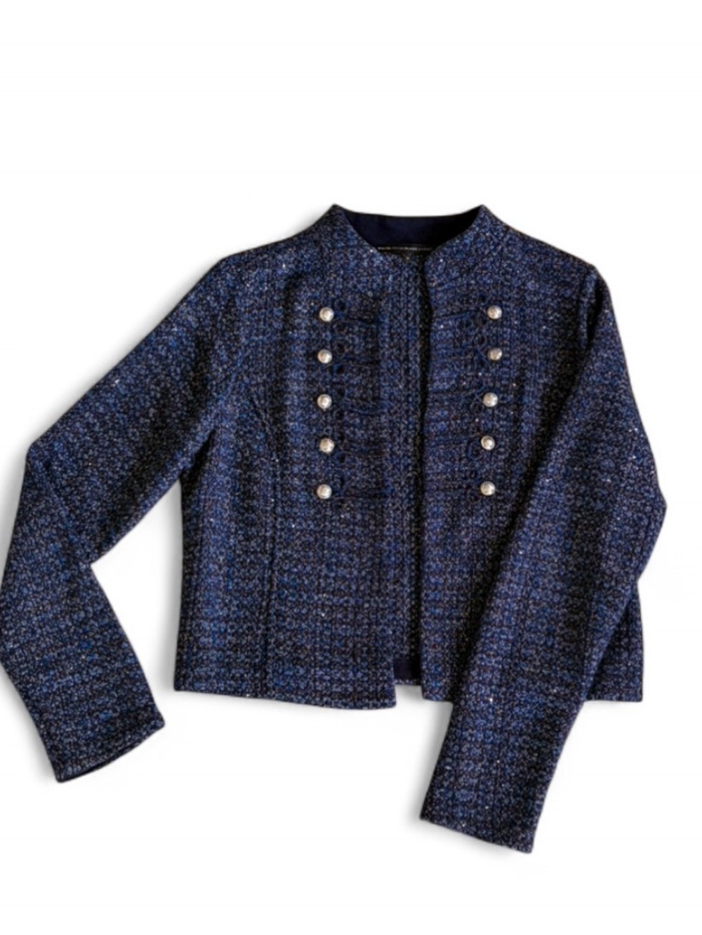 White House Black Market Navy Tweed Military-Style Blazer - Picture 5 of 9